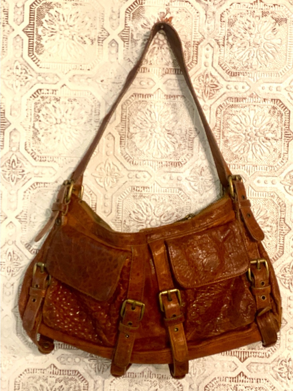 Kooba Cognac Leather Multi-Pocket Shoulder Bag